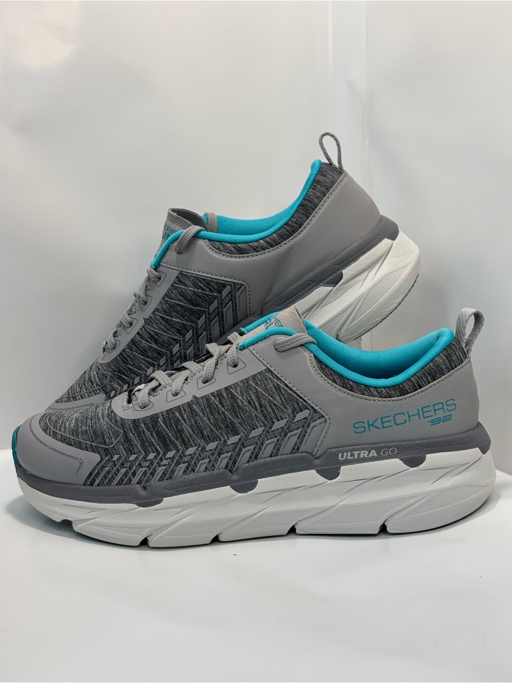 Skechers Womens Size 7 '92 Ultra Go Grey/Teal Shoes Athletic Running Lace 128136